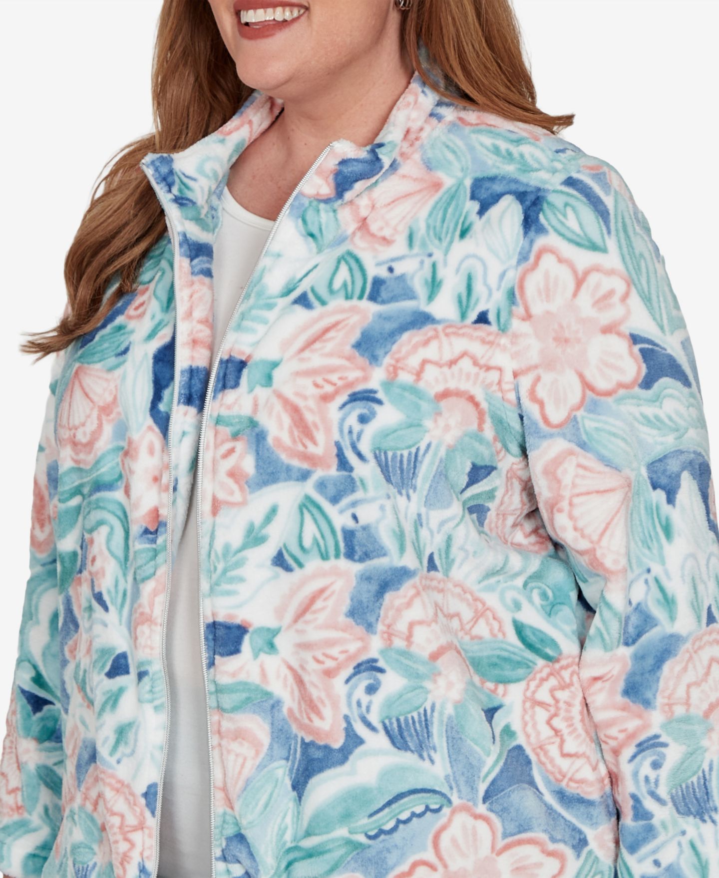 Женская куртка Alfred Dunner Plus Size Floral Stand-Collar, цвет: Синий разноцветный — фото 4