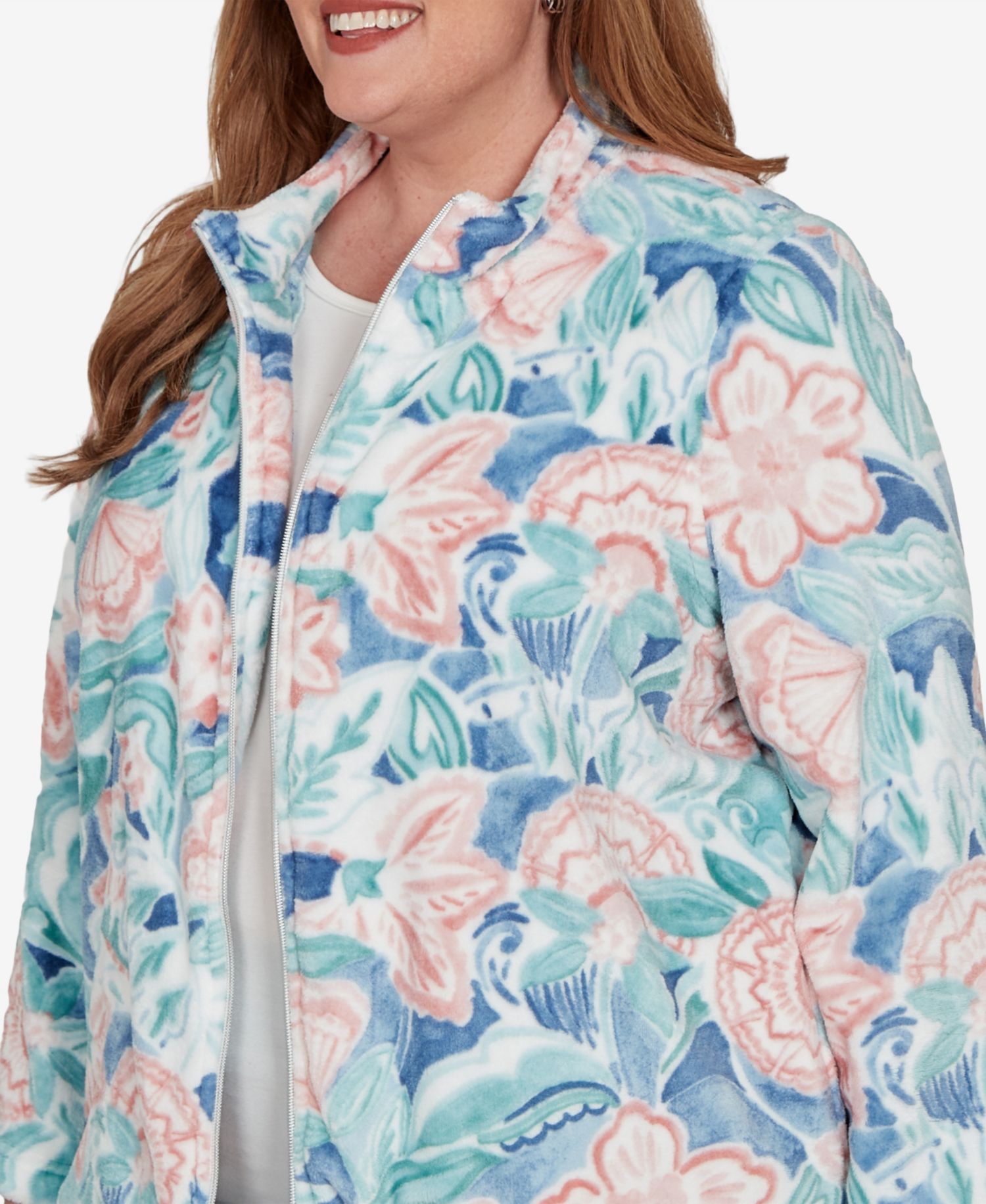 Plus Size Floral Stand-Collar Jacket