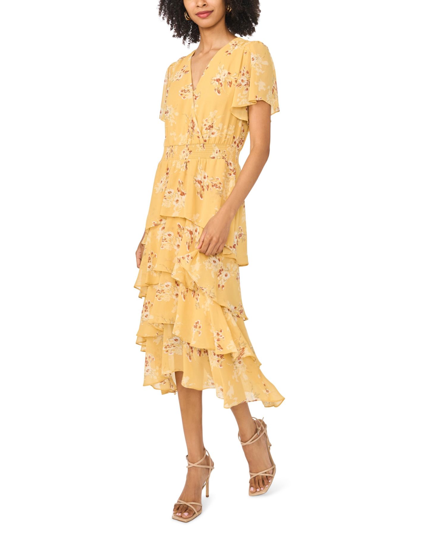 Women's Four-Tier Layered Floral V-Neck Dress