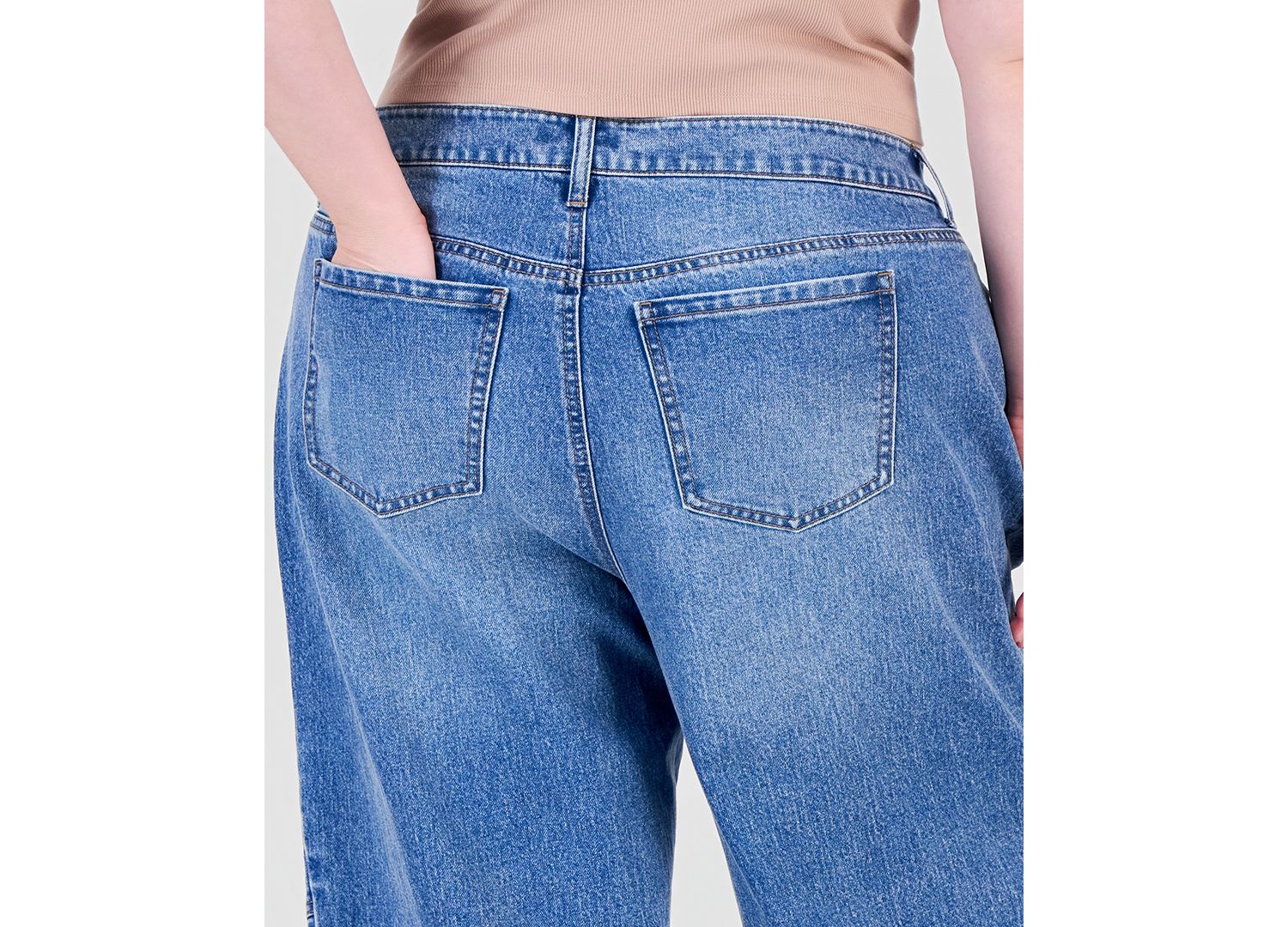 Plus Size Curved Seamed Barrel High-Waisted Wide-Leg Denim Jeans