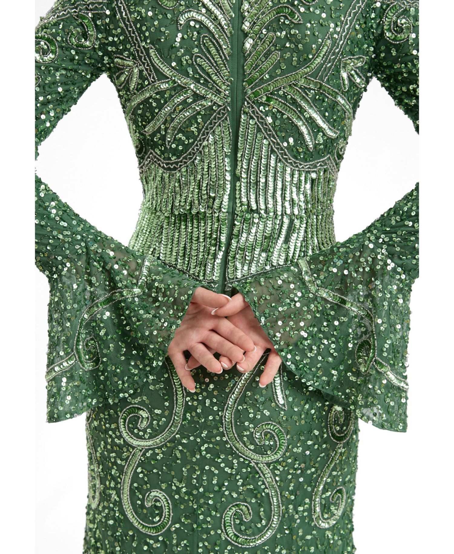 Women's Modest Embellished Sequins Trail Maxi Dress