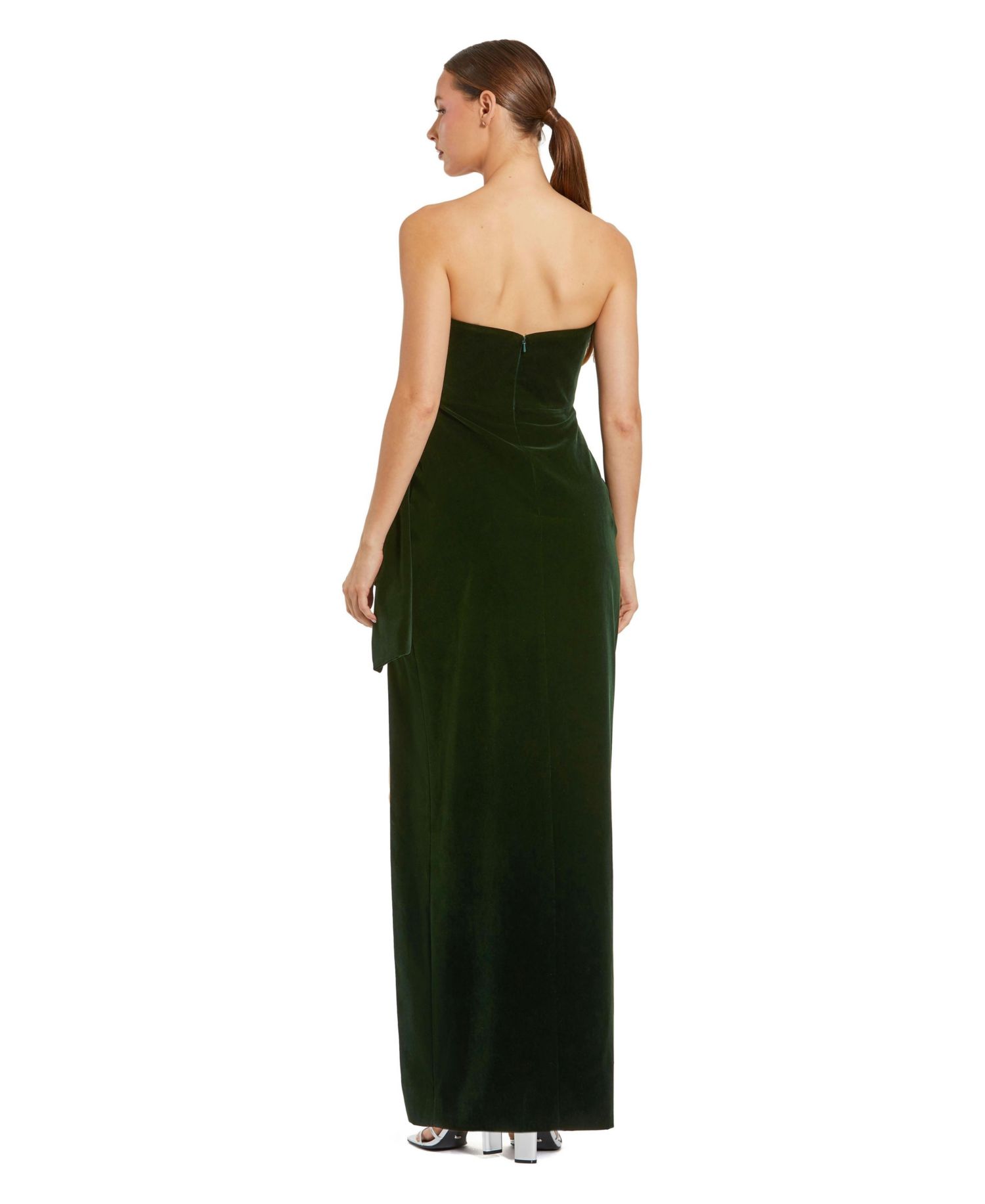Women's Strapless High Slit Draped Velvet Gown