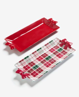 Melamine Tartan Plaid Bow Tray, Set of 2