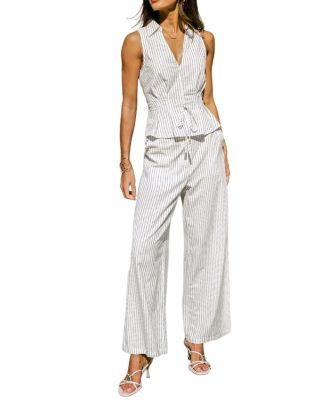Women's Soft Bliss Striped Peplum Wide-Leg Top and Pants Set