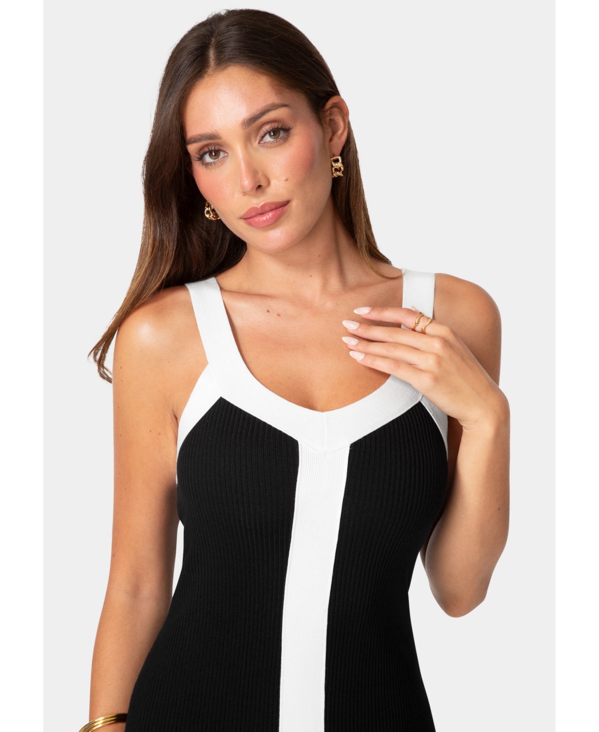 Bebe Womens Colorblock Ribbed Sweater Tank Dress