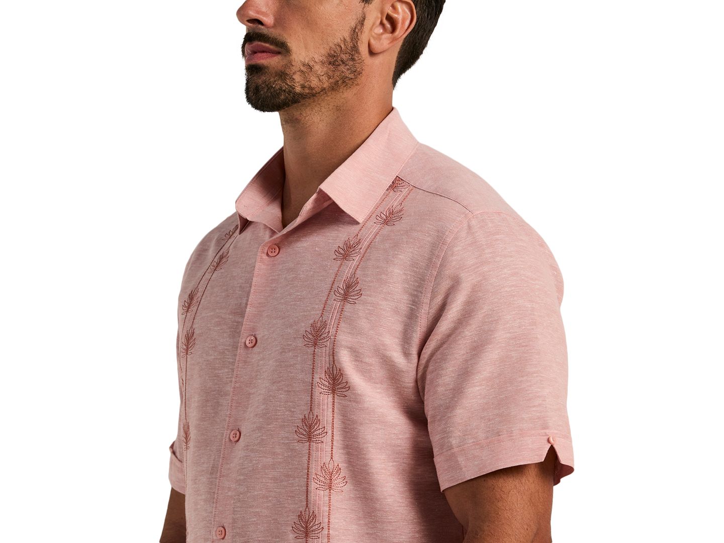 Мужская рубашка Cubavera Linen Blend Floral Embroidered, цвет: Розовый — фото 4