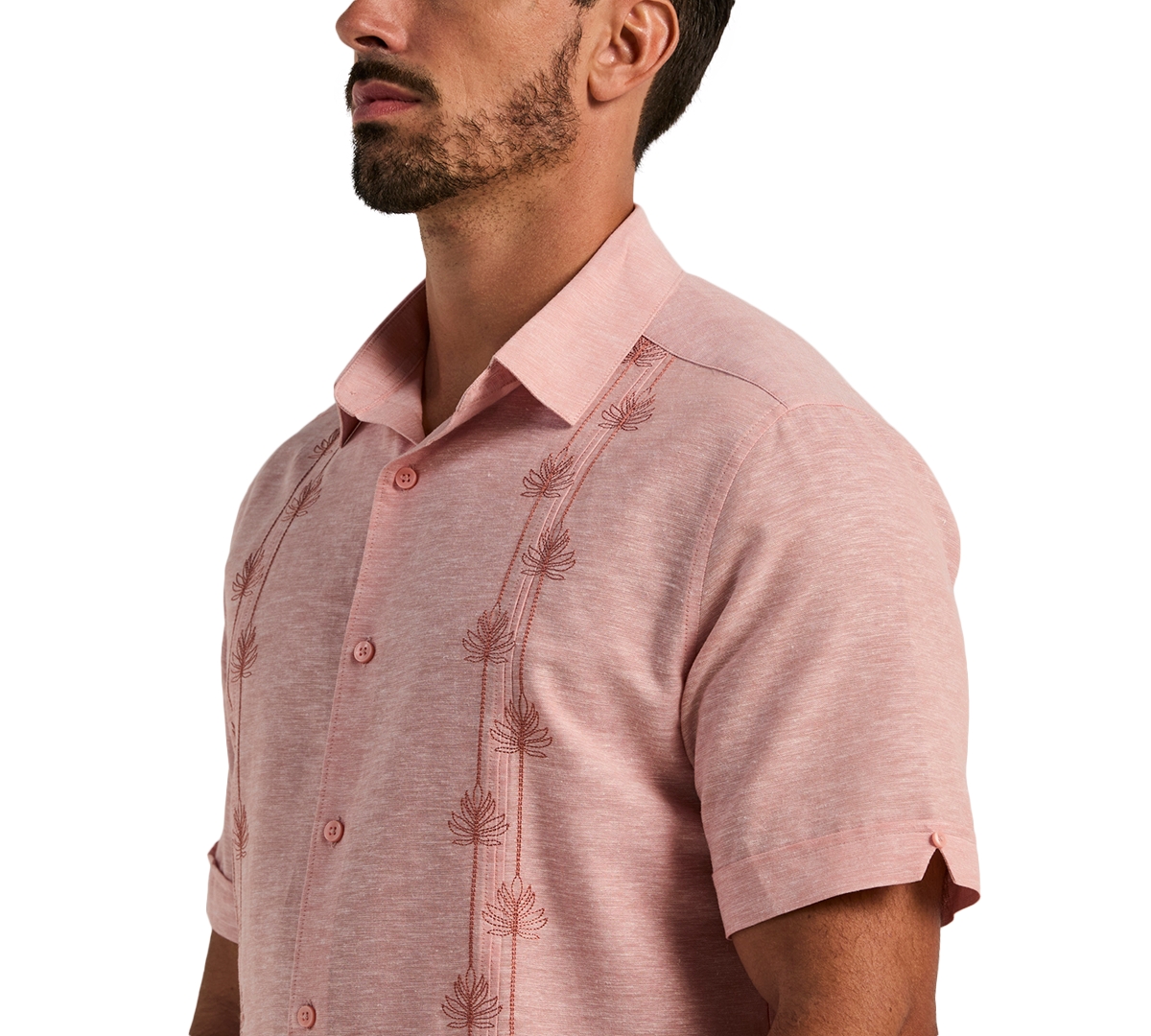 Cubavera Men's Linen Blend Floral Embroidered Shirt