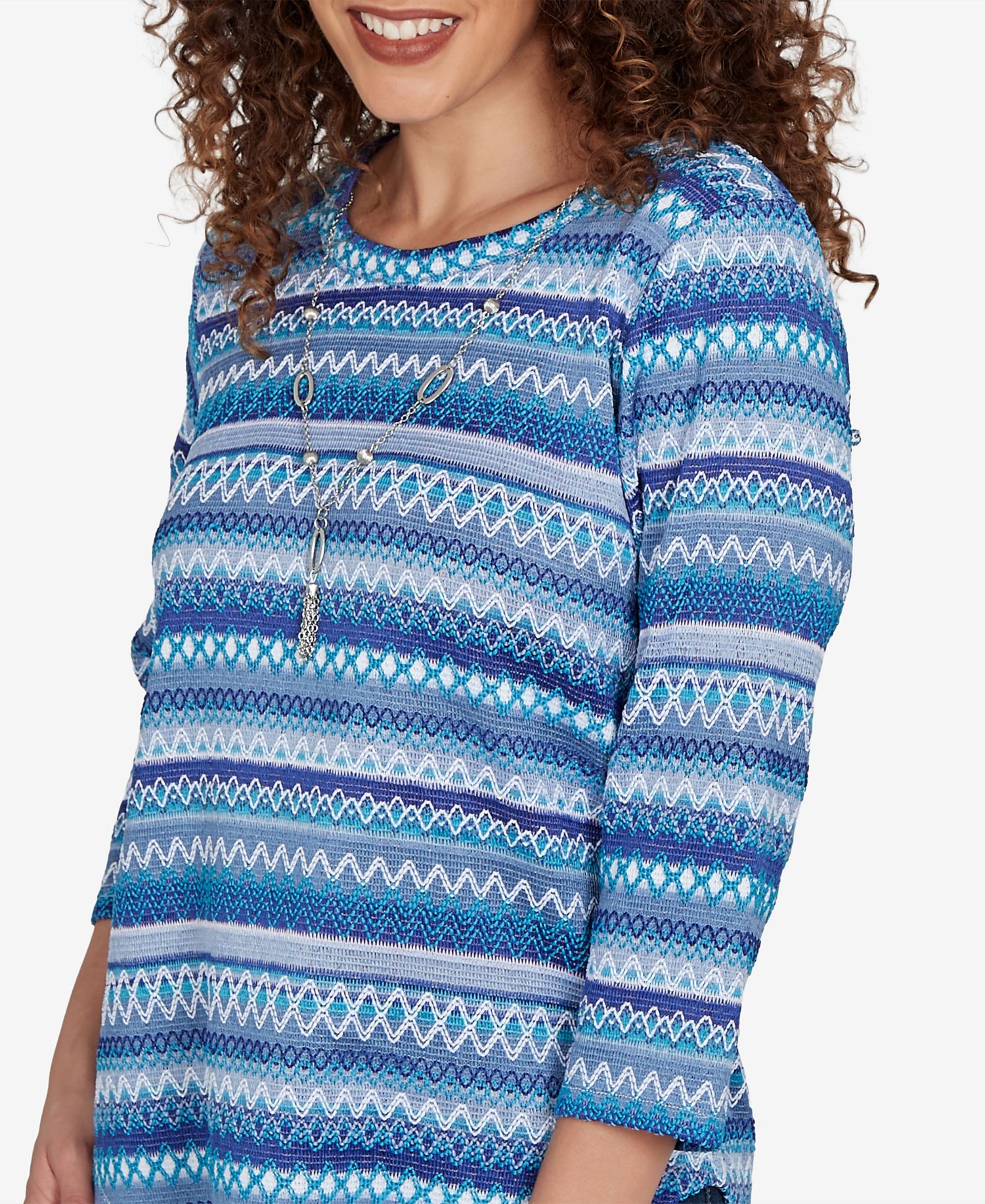 Petite Textured-Stripe 3/4-Sleeve Crewneck T-Shirt