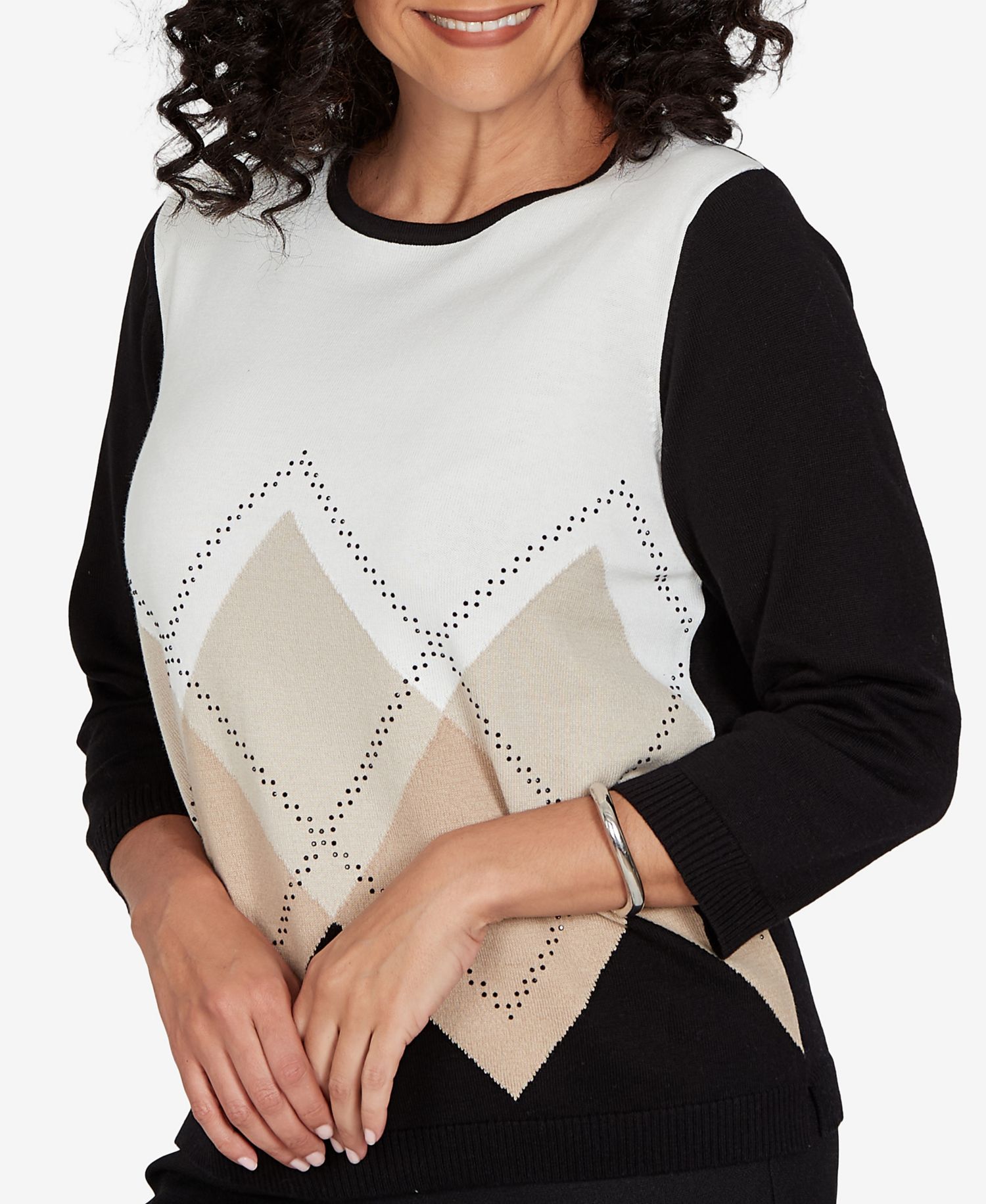 Petite Classic Argyle Beaded 3/4-Sleeve Sweater