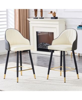2 Piece PU Leather Bar Stools, Counter Height with Gold Footrest Dining Chairs