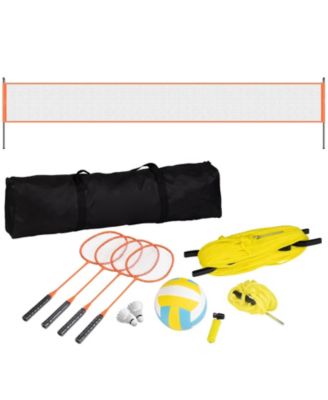 Portable Volleyball and Badminton Combo Set with Adjustable Steel Poles