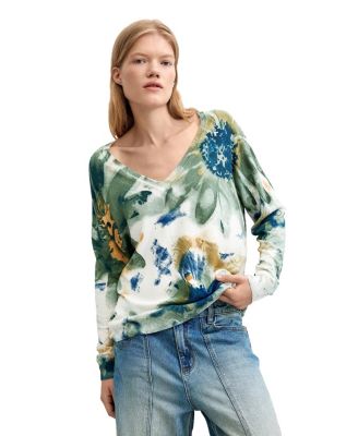 Women's Floral-Print V-Neck Long-Sleeve Sweater