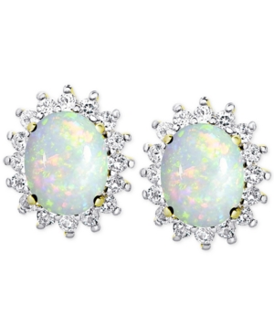 image of Opal (1-3/8 ct. t.w.) and White Topaz (9/10 ct. t.w.) Stud Earrings in 18k Gold-Plated Sterling Silver