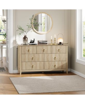 Modern Fluted 7-Drawer Dresser, 54" Wide Wood Chest, Bedroom Storage Organizer Cabinet, Metal Handles, Versatile for Living Room, Hallway