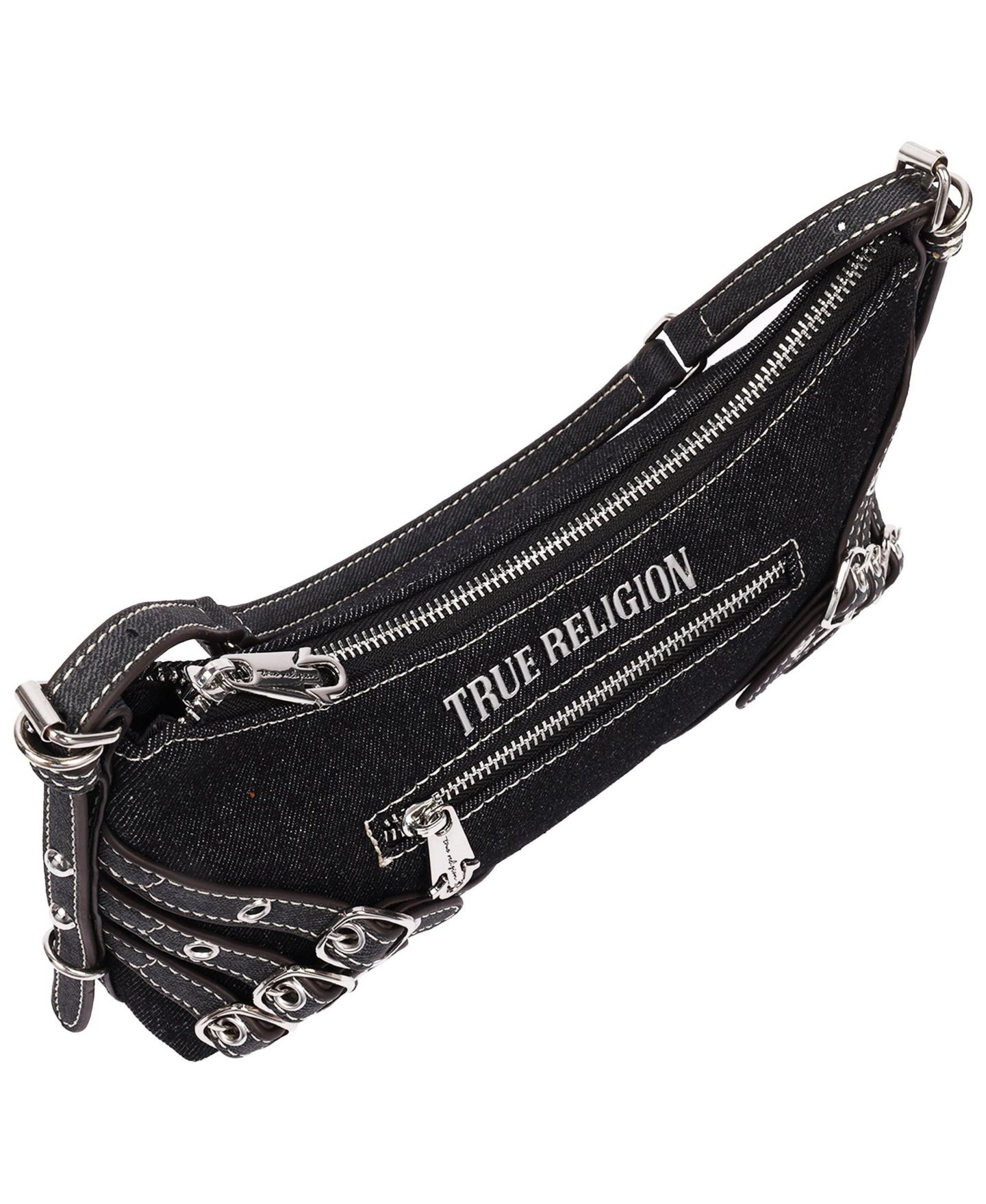 Женская сумка True Religion Triple Straps Denim Shoulder, цвет: Чёрный — фото 5