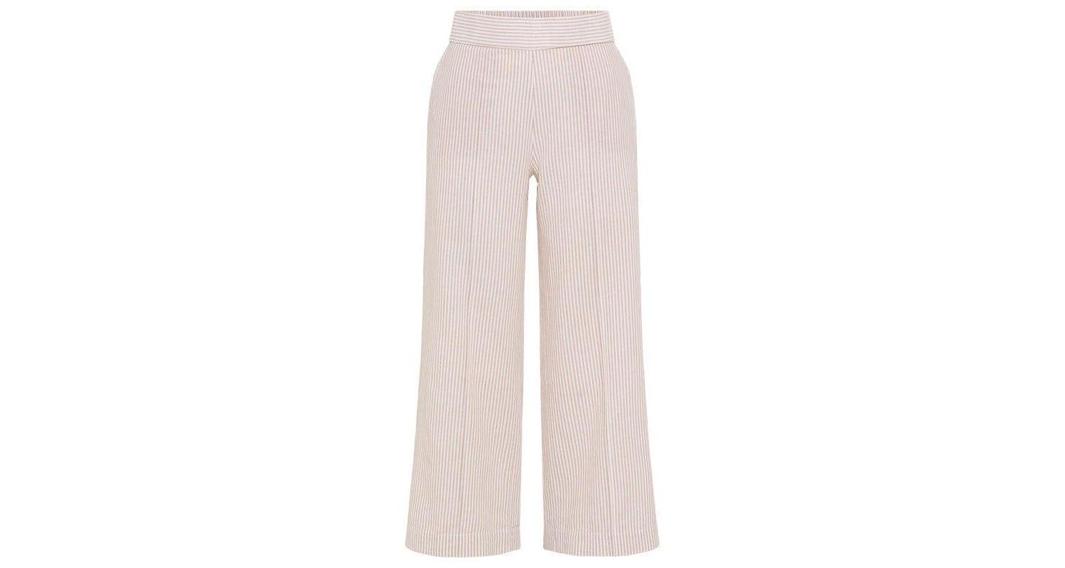 Women's Stripe Linen-Cotton Cropped Pant