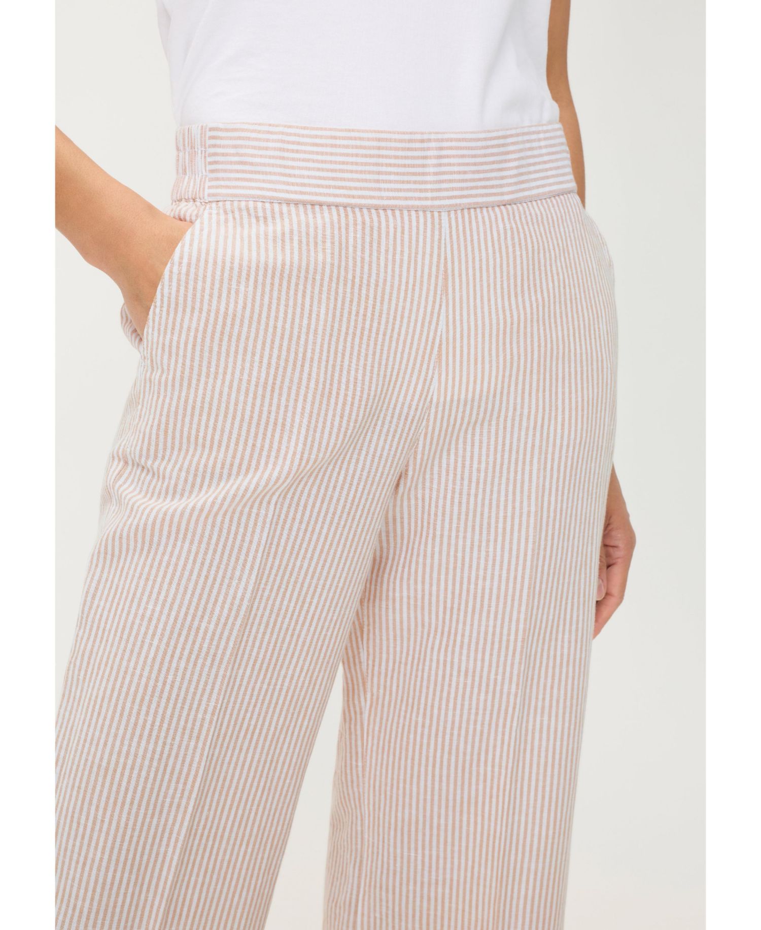 Women's Stripe Linen-Cotton Cropped Pant