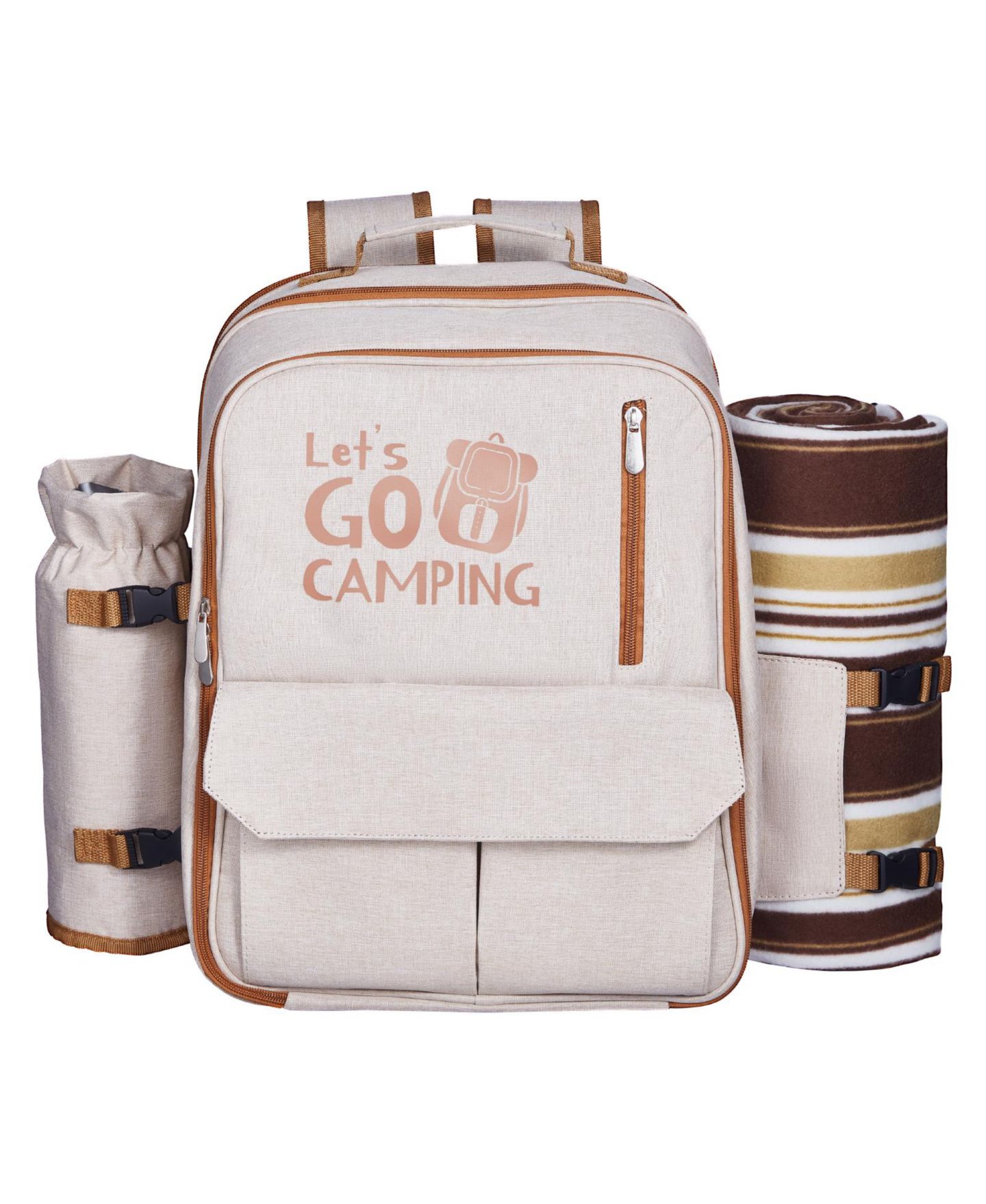 Женские сумки SEVORLEY Picnic Backpack for 4 with Insulated Cooler, Blanket, Plates and Cutlery Set, 20 L, цвет: Бежевый — фото 8