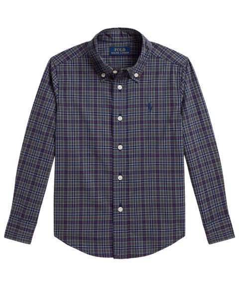 Рубашка Polo Ralph Lauren Plaid Cotton Poplin Shirt для мальчиков, цвет: Синий коричневый разноцветный