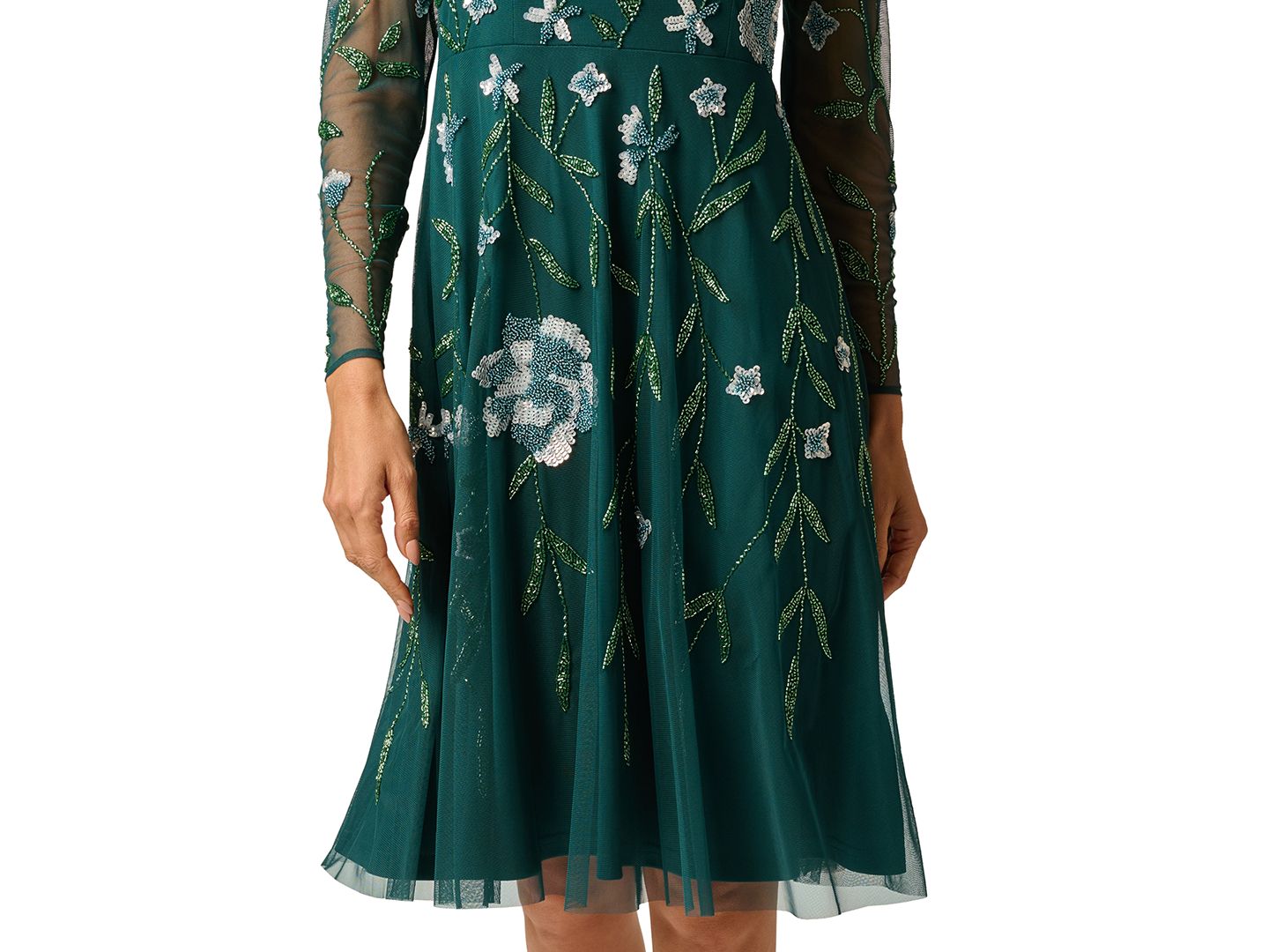 Женское платье Adrianna Papell Beaded-Sequin Floral-Print Long-Sleeve Midi, цвет: Зелёный — фото 6