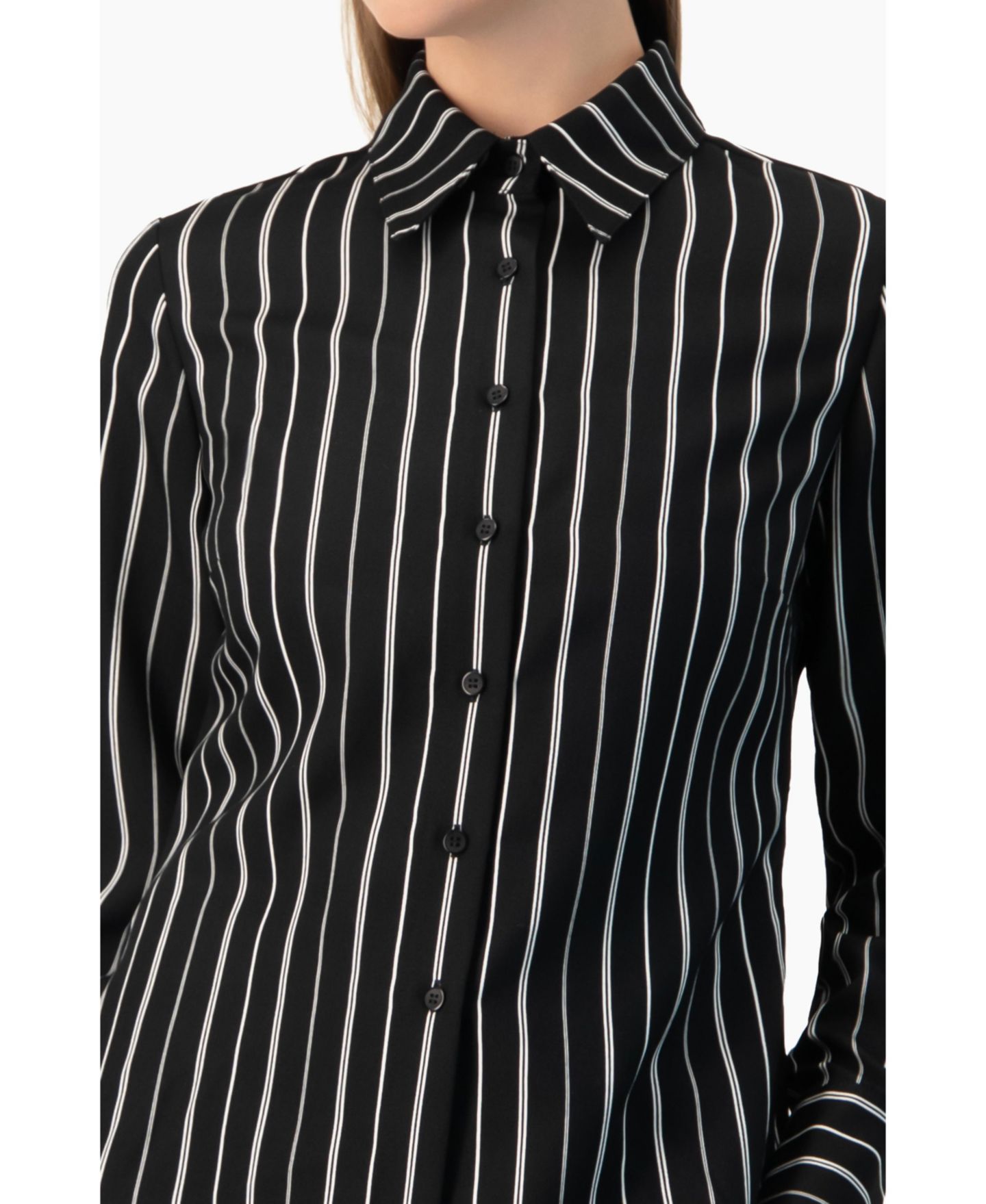 Женская рубашка Ivonne Pinstripe Fitted Long-Sleeve Button-Front, цвет: Чёрный — фото 6