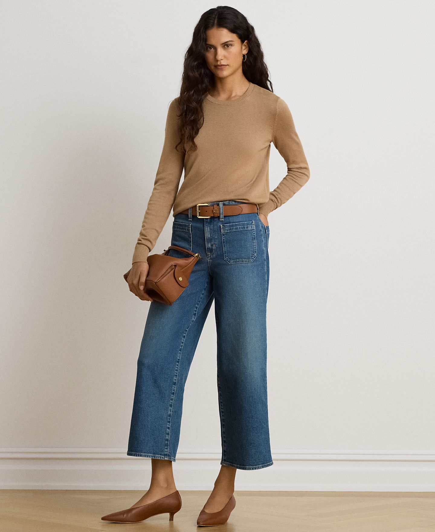 Женский свитер Lauren Ralph Lauren Petite Long-Sleeve Crewneck, цвет: Верблюжий — фото 5