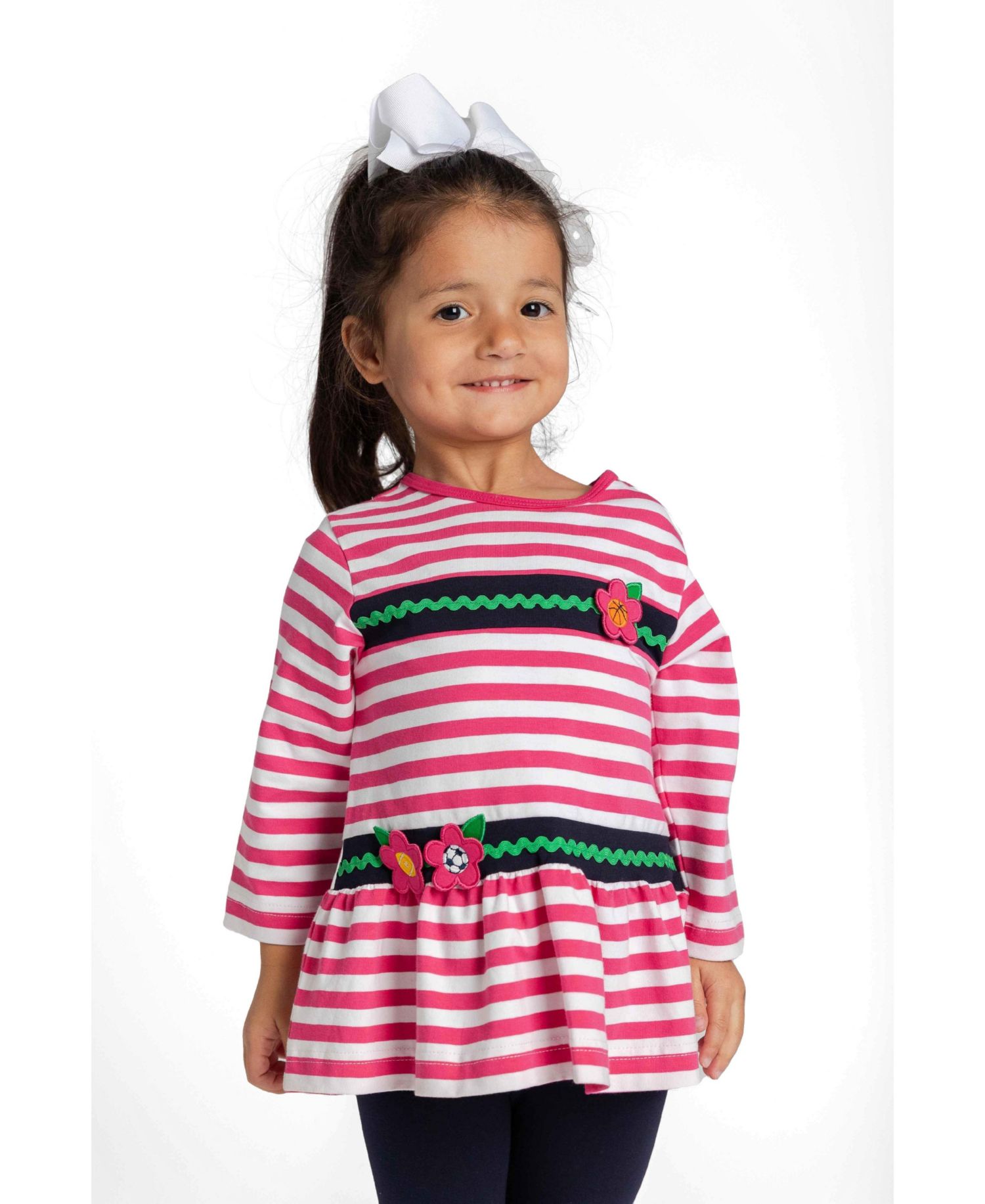 Baby Girl ( 12M to 24M ) Stripe Knit Tunic With Sport Flowers And Leggings