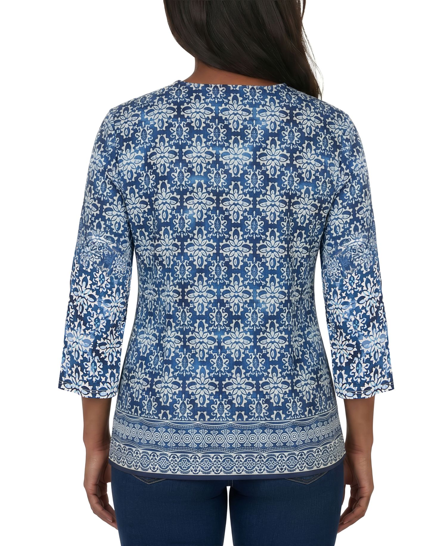 Women's Batik Square Neck 3/4 Sleeve Top