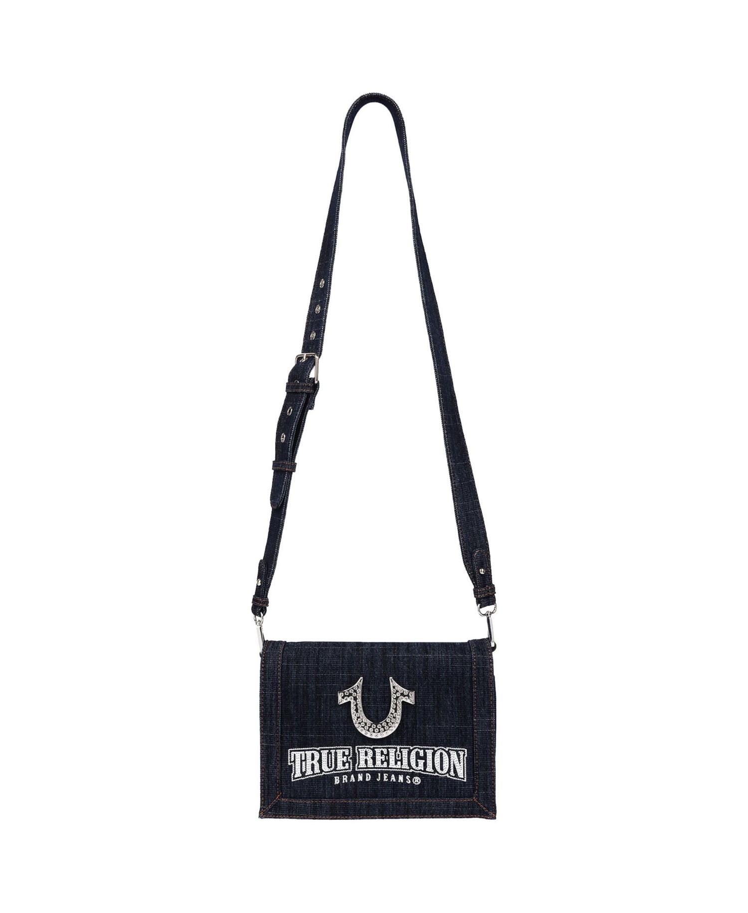 Bling Horseshoe Denim Messenger Bag with Adjustable Strap