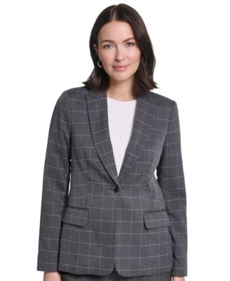 Women's Plaid Long-Sleeve One-Button Notch Lapel Blazer