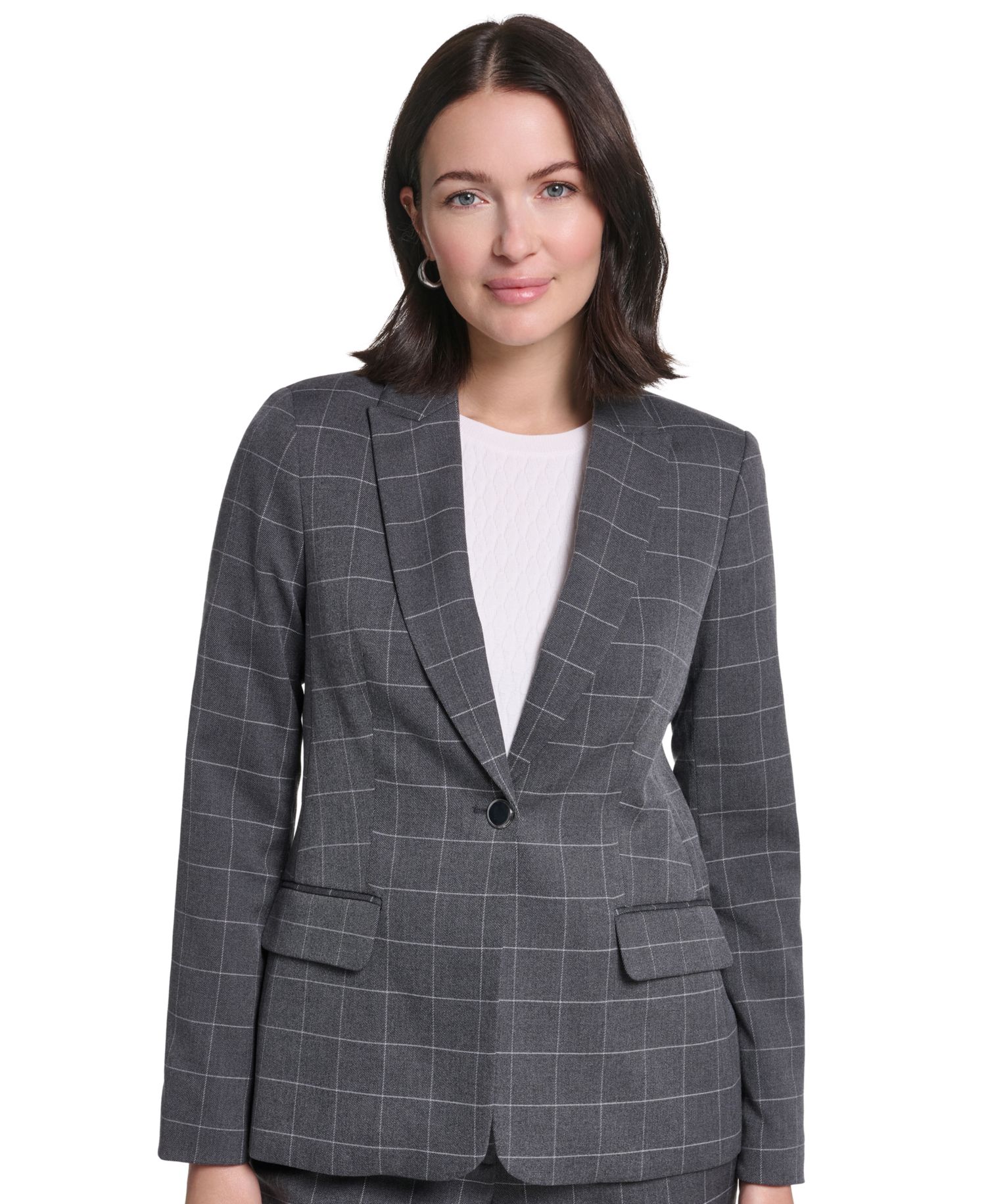 Women's Plaid Long-Sleeve One-Button Notch Lapel Blazer