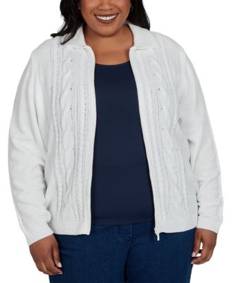 Plus Size Cable-Knit Chenille Full-Zip Cardigan