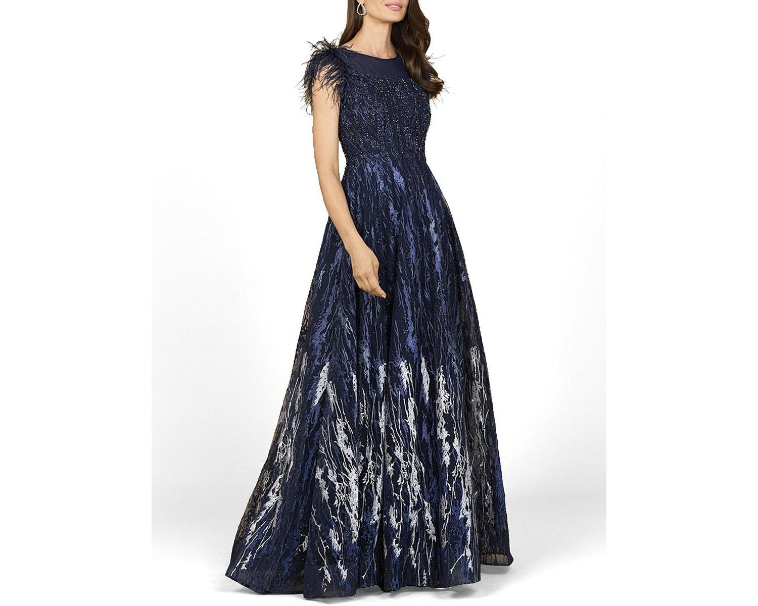 Women's Lace ballgown with Feather Cap Sleeves