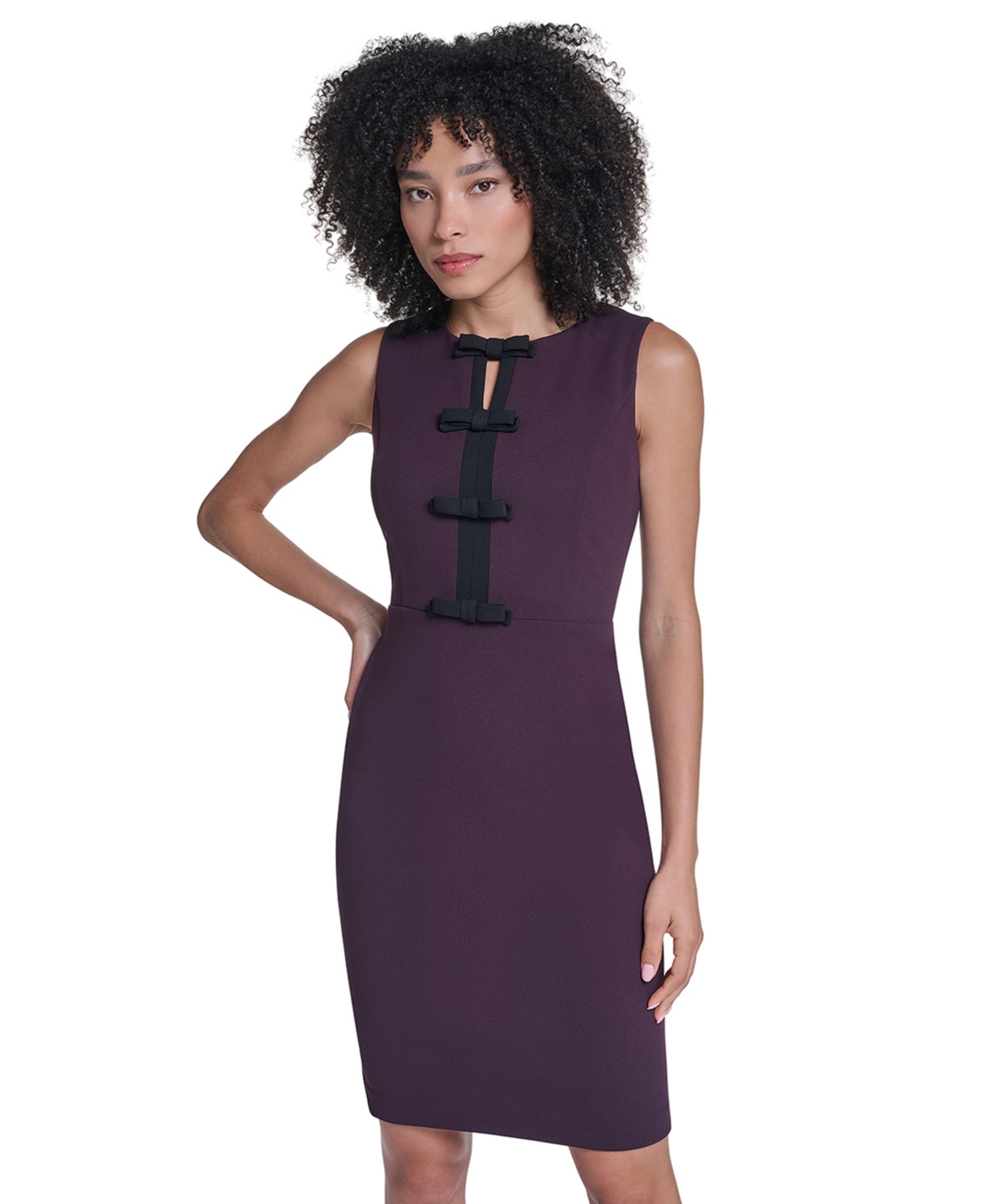 Women's Sleeveless Scuba Crepe Bow Sheath Dress