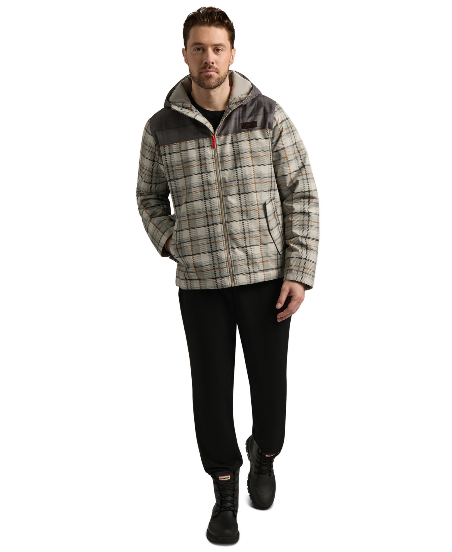 Men's Zipper-Front Plaid Print Jacket