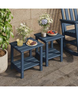 Set of 2 HDPE Side Table – 18"x15" 2-Tier Outdoor End Table for Patio, Pool or Backyard