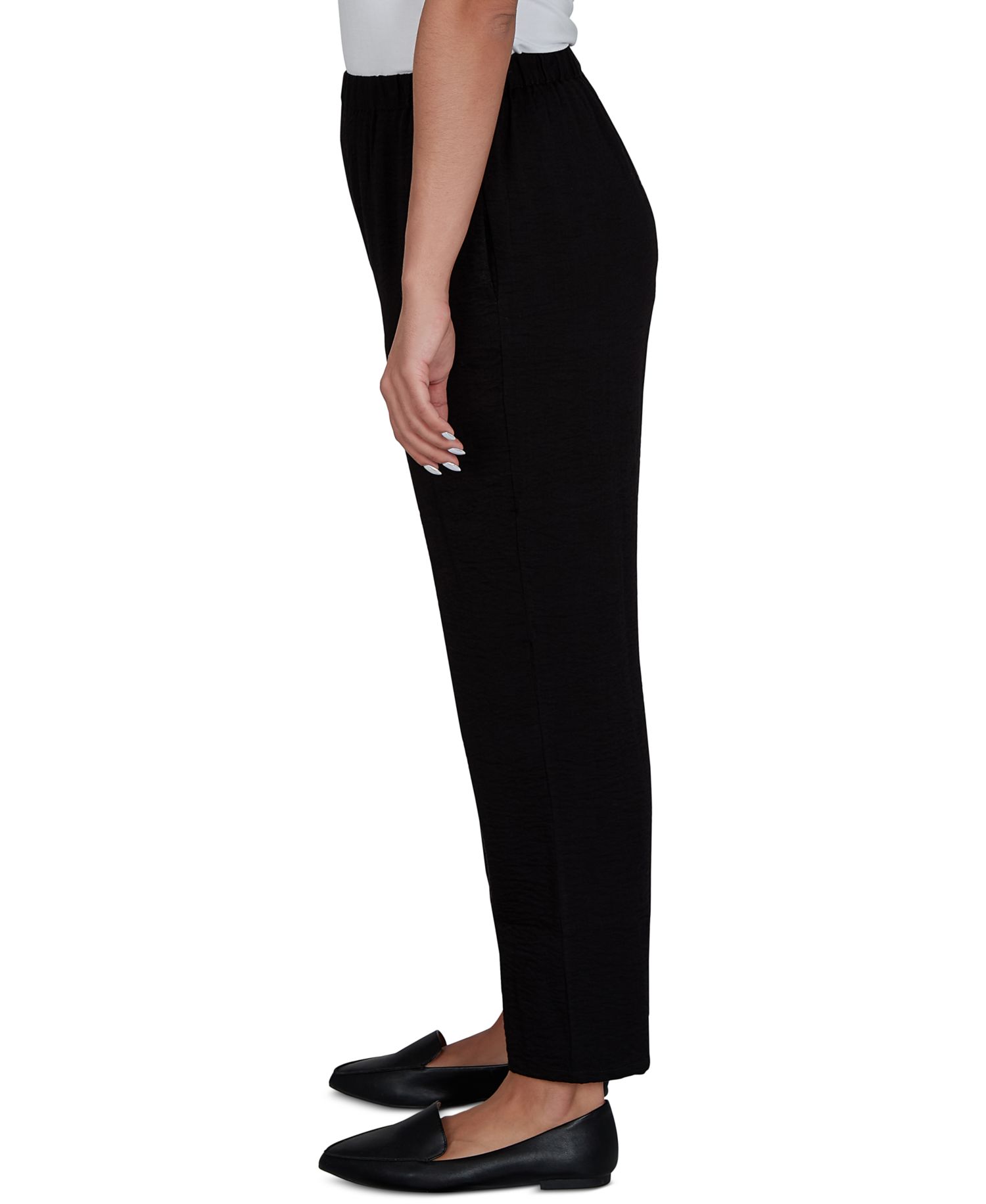 Petite Travel Advisory Pull-On Elastic-Waist Crinkle-Texture Ankle Pants
