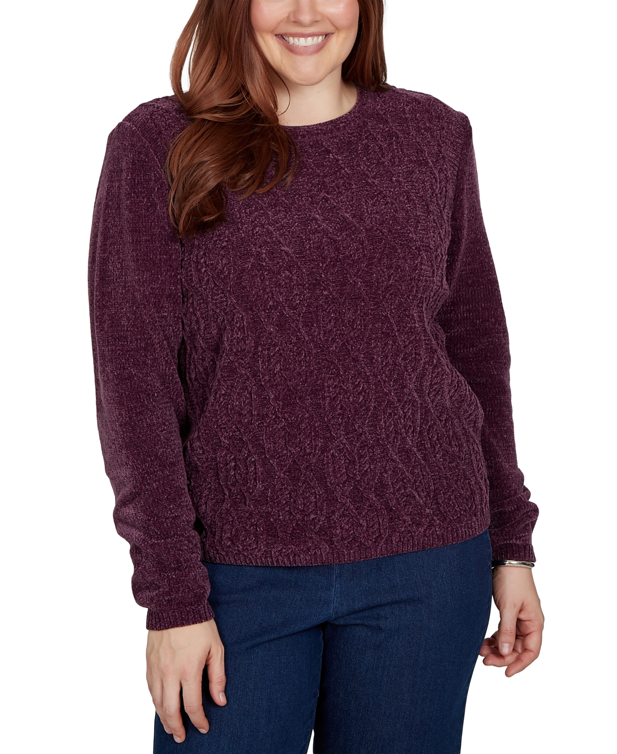 Alfred Dunner Petite Classic Cable Pullover Chenille Sweater