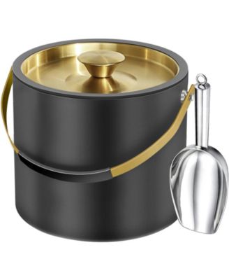 Double Wall Stainless Steel Insulated Ice Bucket with Silicone Lid Strainer and Scoop for Parties Cocktail Bars