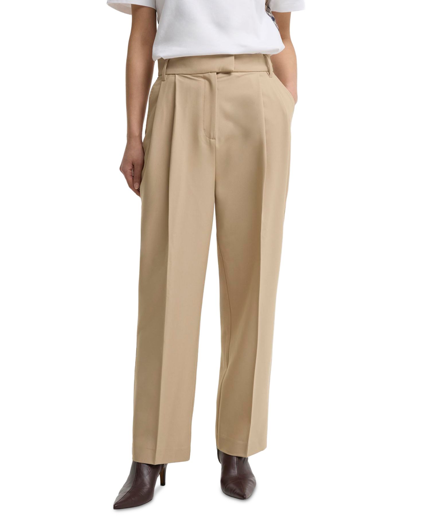 Women's Fawne High-Waisted Pleated Straight-Leg Polyester-Blend Trousers, 27-3/4" Inseam