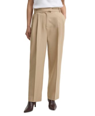 Women's Fawne High-Waisted Pleated Straight-Leg Polyester-Blend Trousers, 27-3/4" Inseam