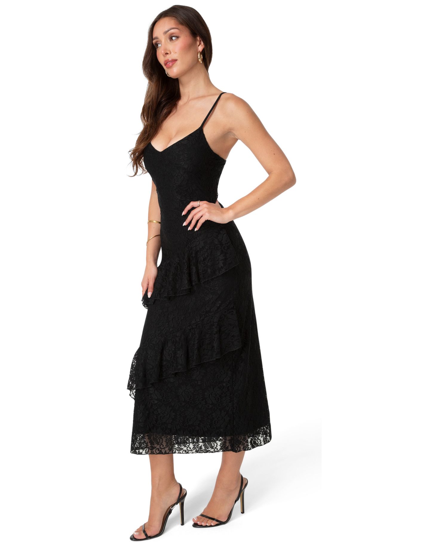 Womens Lace Ruffle Maxi Dress
