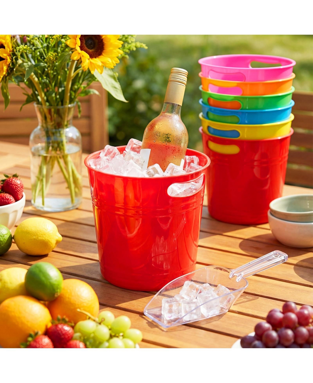 Piscifun 6 Plastic Ice Buckets With Scoops 6L Large Capacity For Parties Weddings