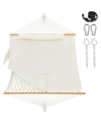Two Person Rope Hammock With Detachable Pad Spreader Bar Tree Straps Carabiners 450 Lbs Max Weight