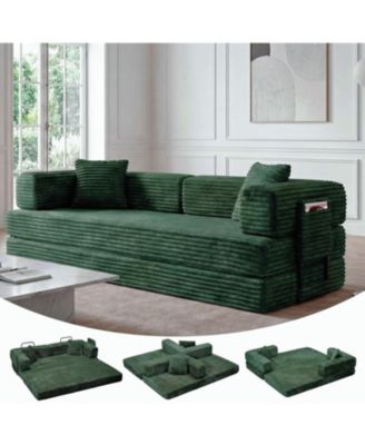5-in-1 Convertible Sofa Bed, 80.7" Corduroy Sleeper Sofa with Storage Pocket, Bedroom and Small Spaces