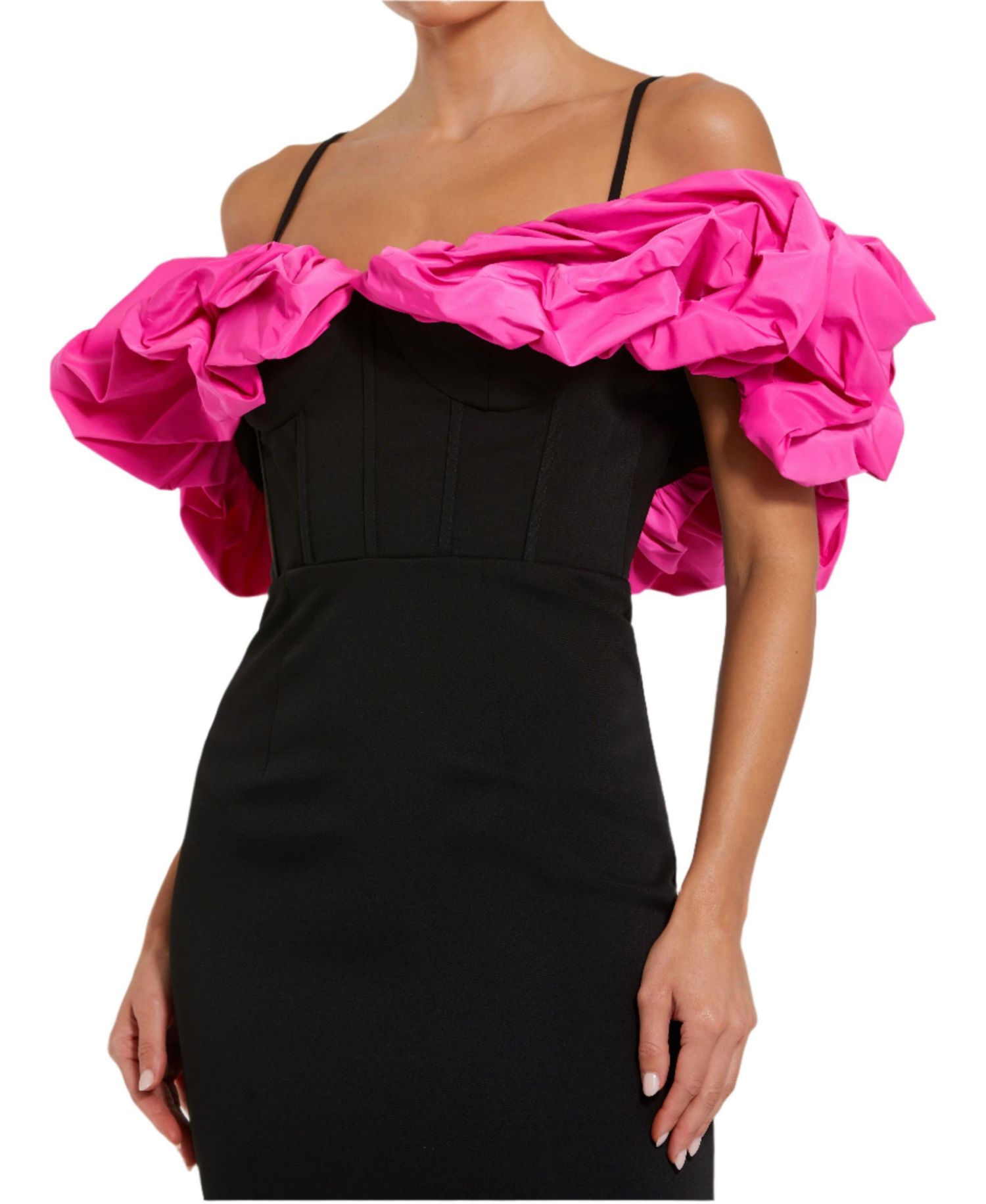 Women's Off-the-Shoulder Column Gown with Oversized Ruffle