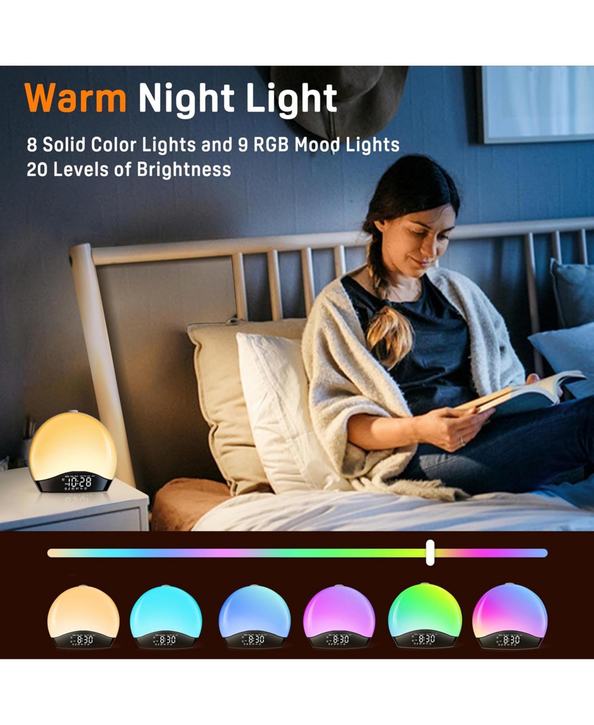 Jall Enhanced Noise Machine and Sunrise Alarm Clock with 25 Soothing Sounds 17 Night Lights Bluetooth Dual Alarms Unlimited Snooze Light