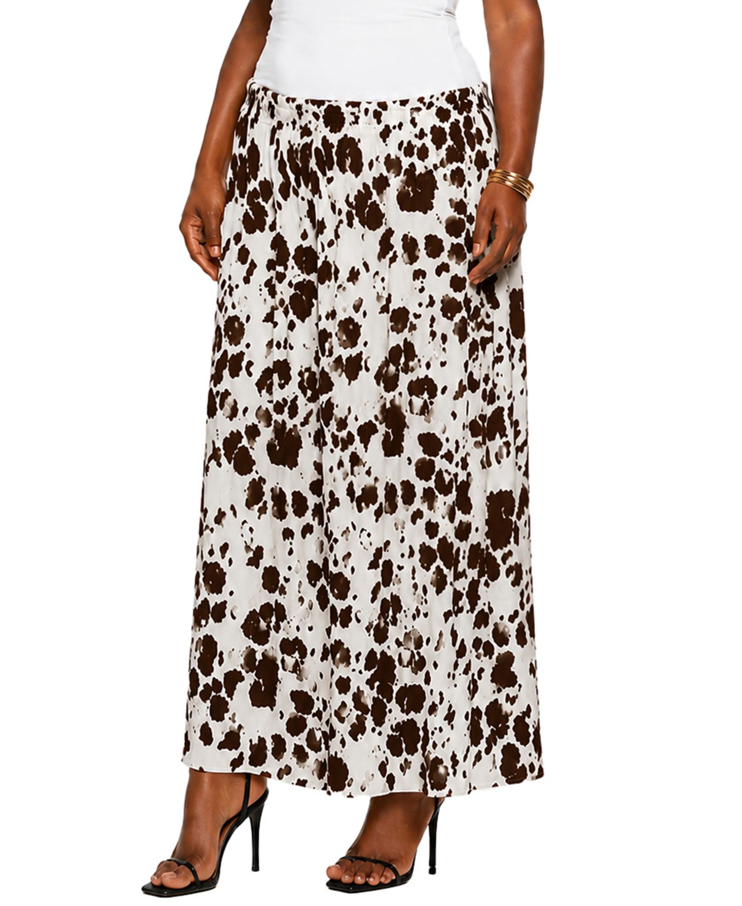 Plus Size Cow Print Elastic Waist Maxi Skirt