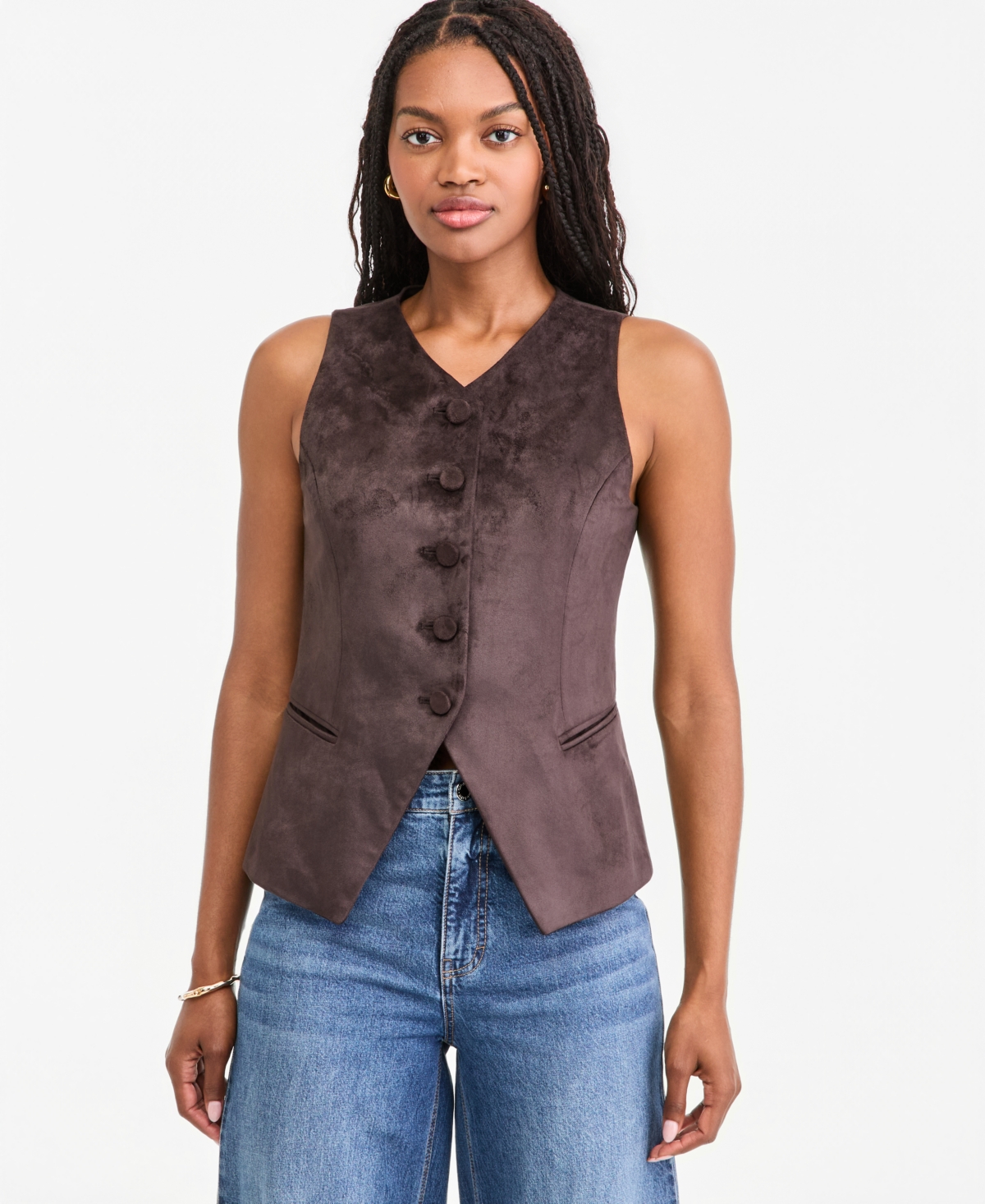 On 34th Women's Faux Suede Longline Tailored Vest, Macy's Exclusive In Ganache
