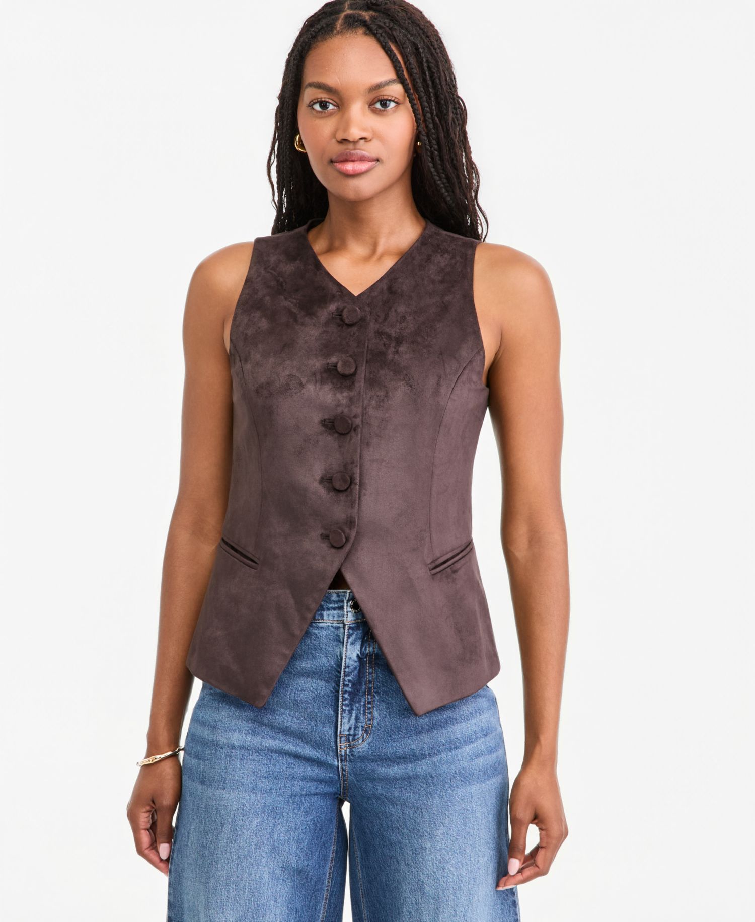 Women's Faux Suede Longline Tailored Vest